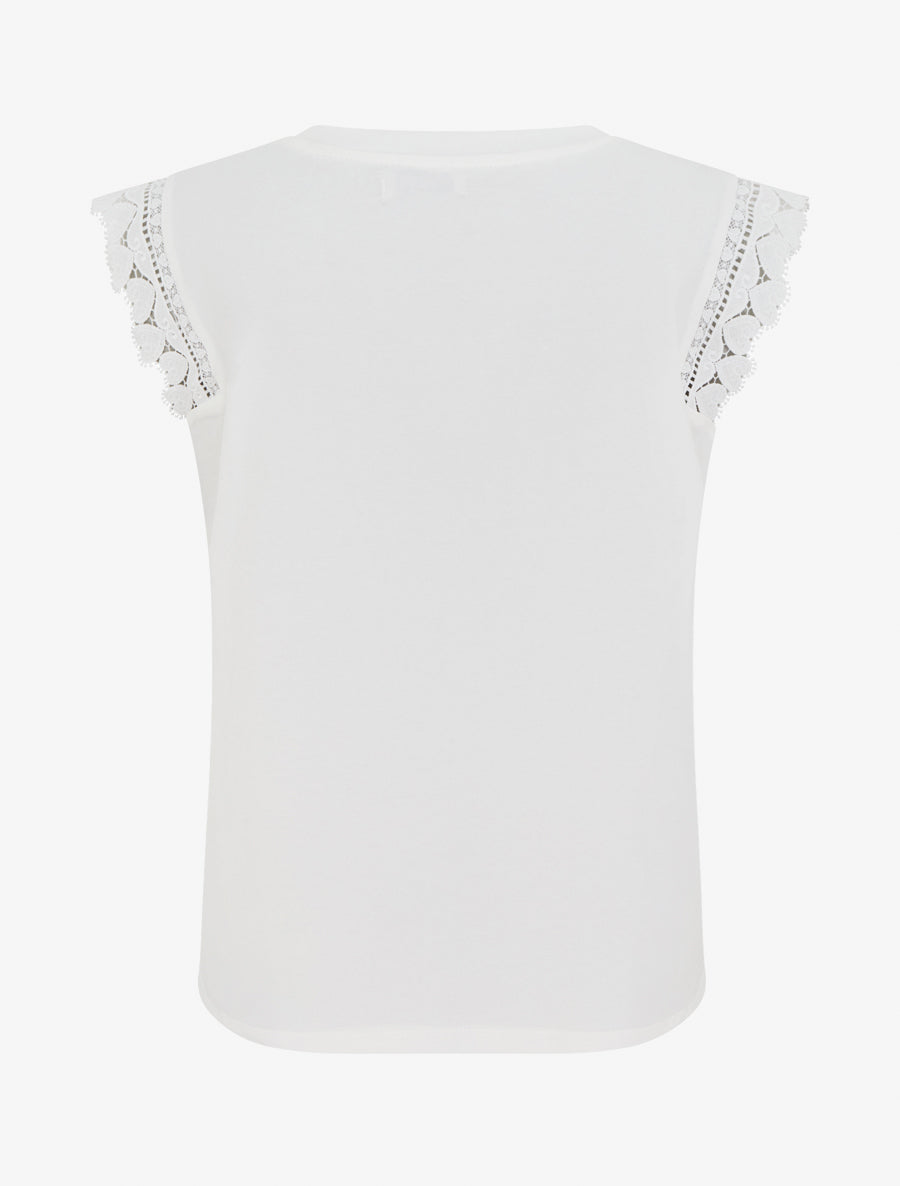 Top droit à épaules en dentelle - Blanc - 2