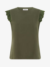 Top droit à épaules en dentelle - Kaki - 1