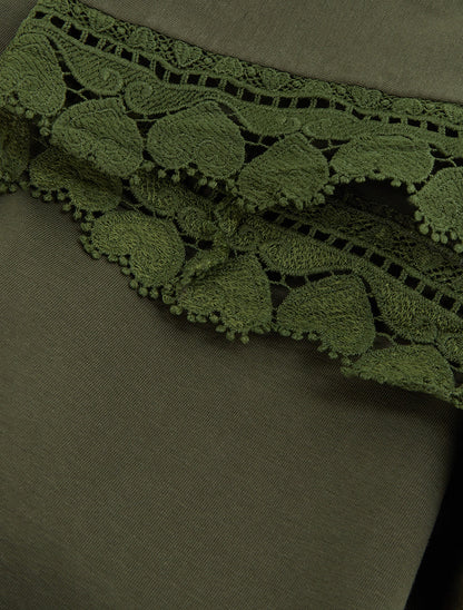 Top droit à épaules en dentelle - Kaki - 3