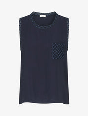 Top sans manches droit à poche en crochet - Marine - 1