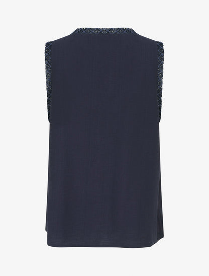 Top sans manches droit à poche en crochet - Marine - 2