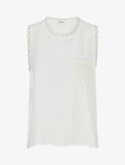 Top sans manches droit à poche en crochet - Écru - 1