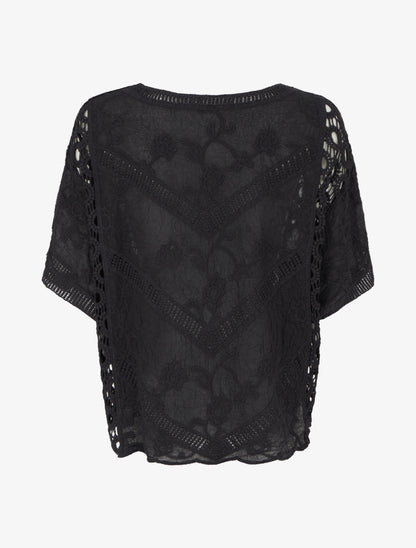 Top ample brodé à manches courtes - Noir - 2