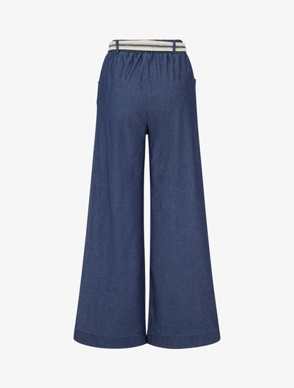 Pantalon ample à taille haute ceinturée - Bleu brut - 2