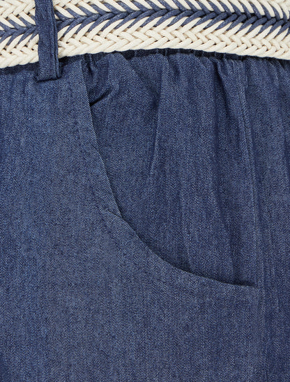 Pantalon ample à taille haute ceinturée - Bleu brut - 3