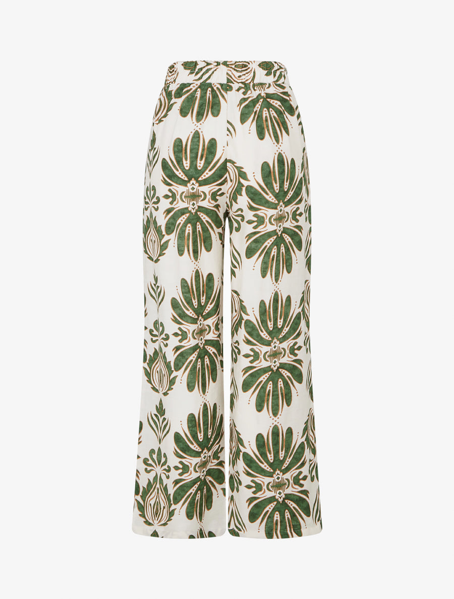 Pantalon ample taille haute imprimé arabesque - Kaki - 2