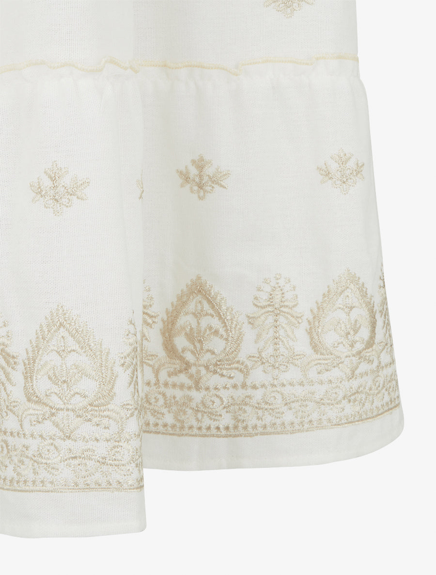 Jupe longue élastiquée à broderie - Blanc - 3