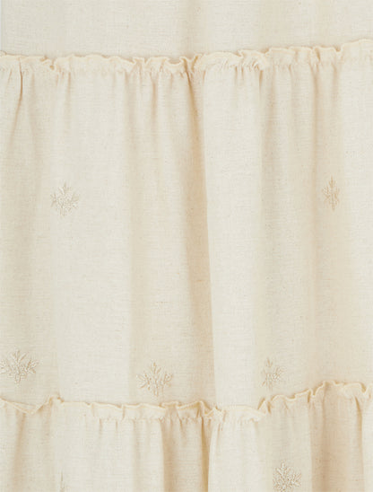 Jupe longue élastiquée à broderie - Beige - 3