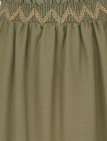 Jupe longue élastiquée à broderie - Kaki - 3