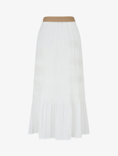 Jupe longue plissée à taille élastiquée - Blanc - 2