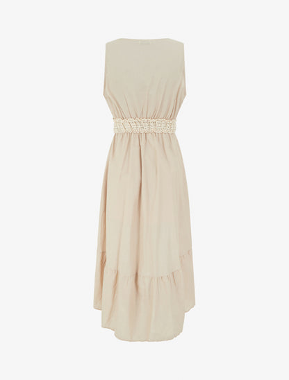 Robe longue à broderie motif cachemire - Beige