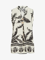 Top imprimé à boutons décoratifs - Beige - 1