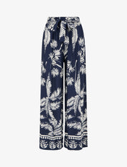 Pantalon élastiquée fluide imprimé feuillage - Marine - 1