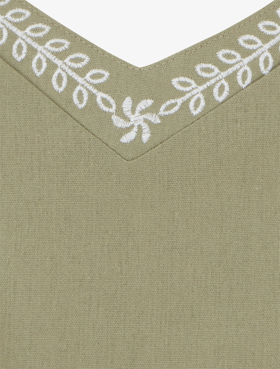 Caraco en lin mélangé à col brodé - Kaki - 3