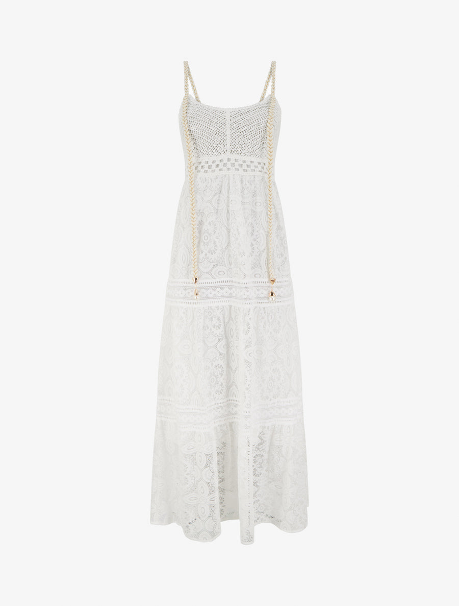 Robe longue en dentelle à bretelles tressées - Blanc - 1