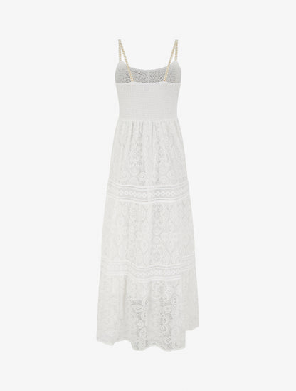 Robe longue en dentelle à bretelles tressées - Blanc - 2