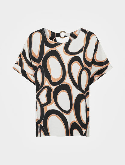 Top ample manches courtes imprimé stylisé - Noir - 1