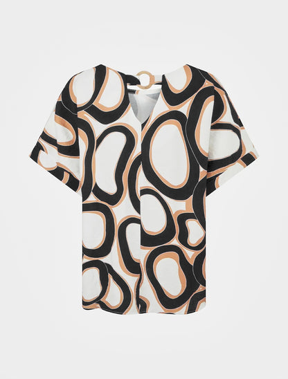 Top ample manches courtes imprimé stylisé - Noir - 2