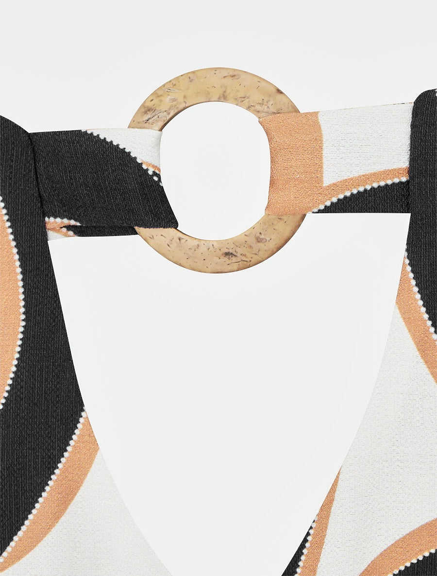 Top ample manches courtes imprimé stylisé - Noir - 3