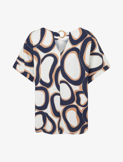 Top ample manches courtes imprimé stylisé - Marine - 2