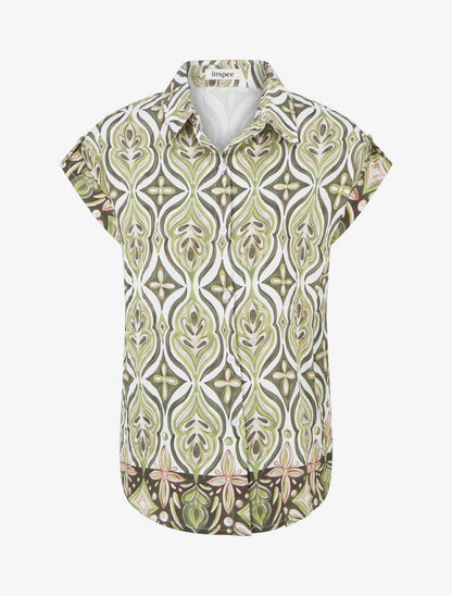 Chemise ample manches courtes à imprimé baroque - Kaki - 1