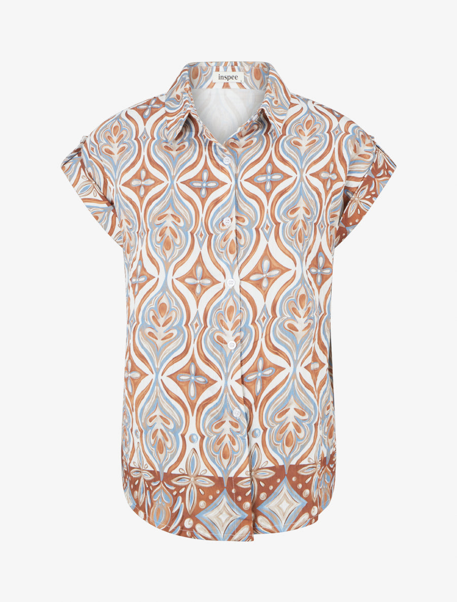 Chemise ample manches courtes à imprimé baroque - Camel - 1