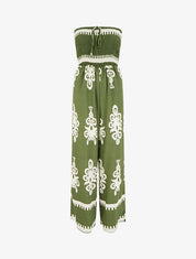 Combinaison à bustier élastiquée et imprimé graphique - Kaki - 1