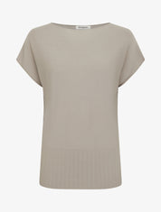 Pull fin uni à col rond arrondi - Taupe - 1