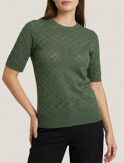 Pull fin à motifs losanges ajourés - Kaki