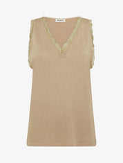 Débardeur en maille irisée à dentelle - Taupe - 1