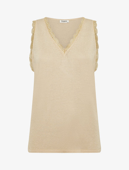 Débardeur en maille irisée à dentelle - Beige - 1