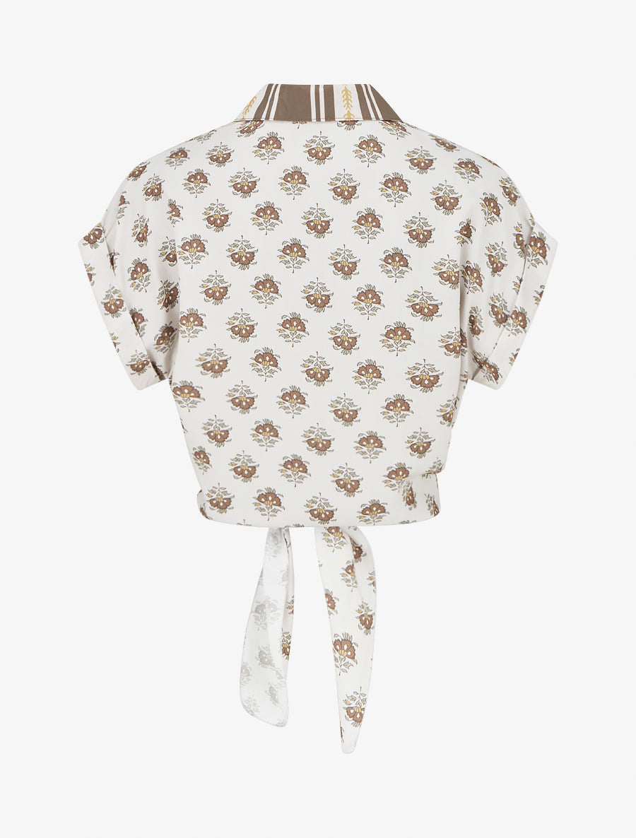 Chemise courte à nouer imprimé floral - Marron - 2
