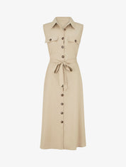 Robe chemise droite sans manches - Beige - 1