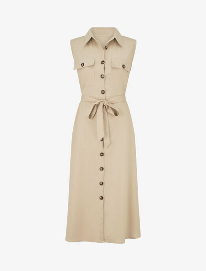 Robe chemise droite sans manches - Beige - 1