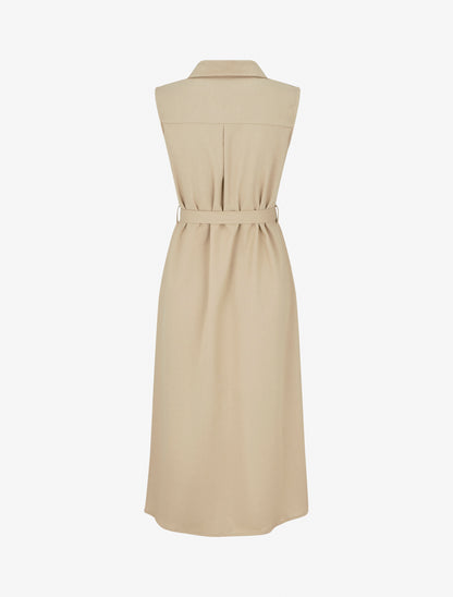 Robe chemise droite sans manches - Beige - 2