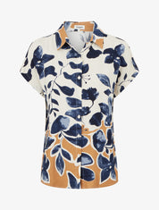 Chemise ample manches courtes imprimé floral - Marine - 1