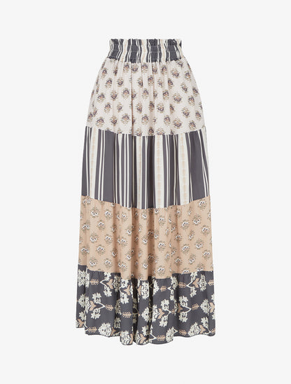 Jupe longue patchwork coupe évasée - Gris foncé - 1