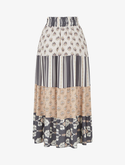 Jupe longue patchwork coupe évasée - Gris foncé - 2