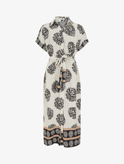 Robe longue imprimé fantaisie à manches courtes - Noir - 1
