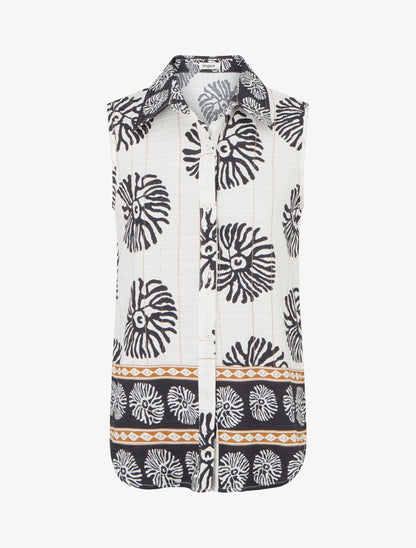 Chemise sans manches imprimé anémones - Noir - 1