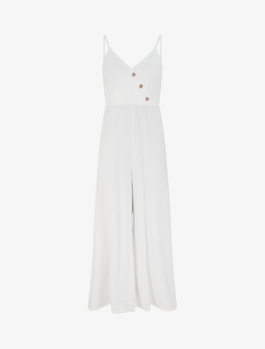 Combinaison unie à boutons décoratifs et bretelles - Blanc - 1