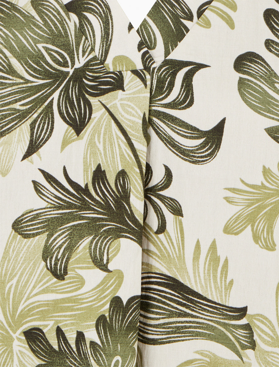 Top droit à col V et imprimé végétal - Kaki - 3