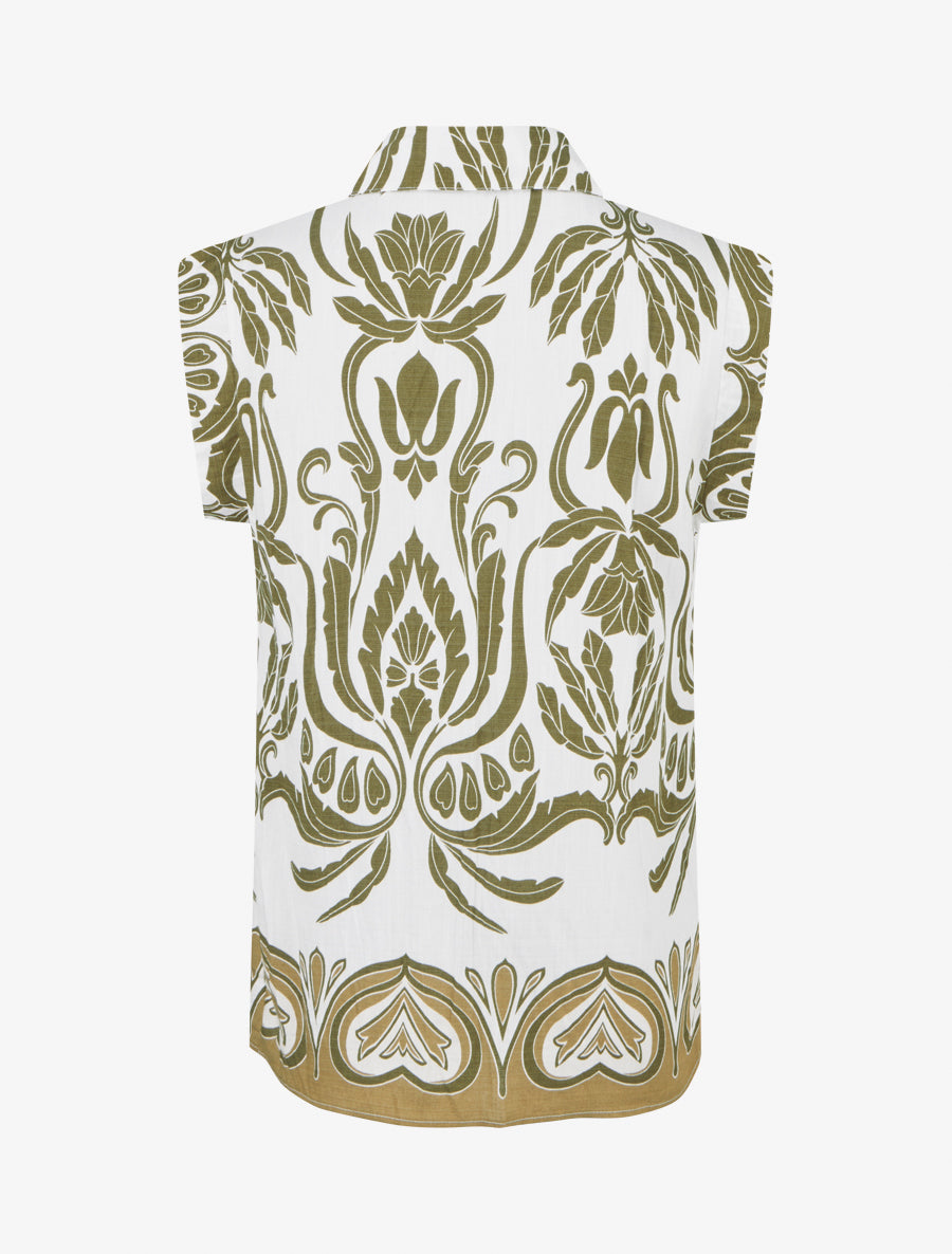 Chemise droite sans manches motif arabesque - Kaki - 2