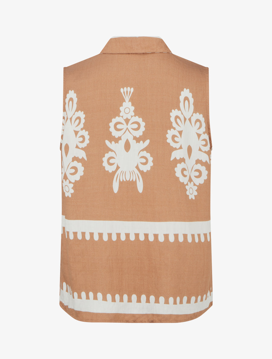 Chemise sans manches imprimé arabesques - Camel - 2
