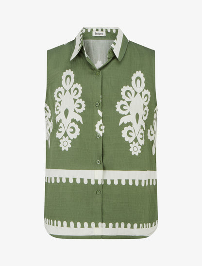 Chemise sans manches imprimé arabesques - Kaki - 1