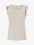 T-shirt uni sans manches à col stylisé - Beige - 1