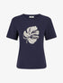 T-shirt uni à broderie feuille - Marine - 1