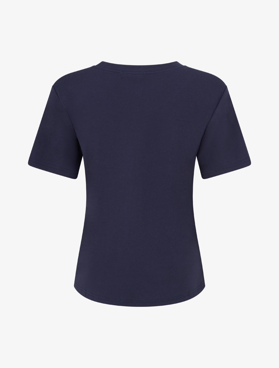 T-shirt uni à broderie feuille - Marine - 2