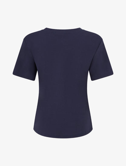 T-shirt uni à broderie feuille - Marine - 2