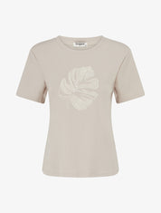 T-shirt uni à broderie feuille - Beige - 1